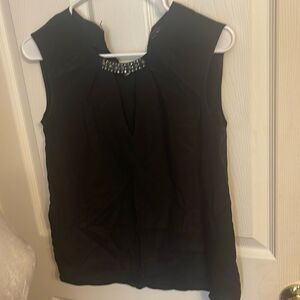 BCBGMaxAzria Silk Black Blouse with jeweled neckline EUC XSmall